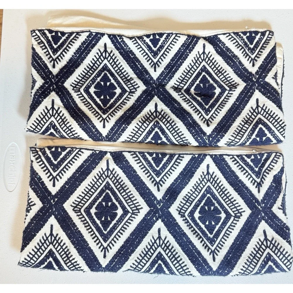 Cotton Indigo Blue Embroidered Pair (2) Pillow Shams Only 16